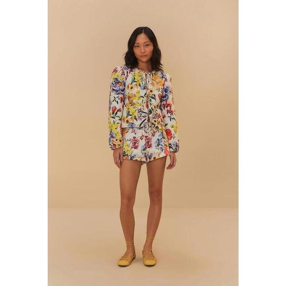 Farm Rio Off-White Greek Garden Floral Quilted Jacket Women's Size XL Multicolor - Picture 4 of 4